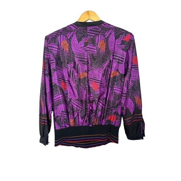 Andrea Gayle VINTAGE 80s Abstract Purple Black Midi Pleated Skirt Blouse Size 14 - Picture 10 of 16